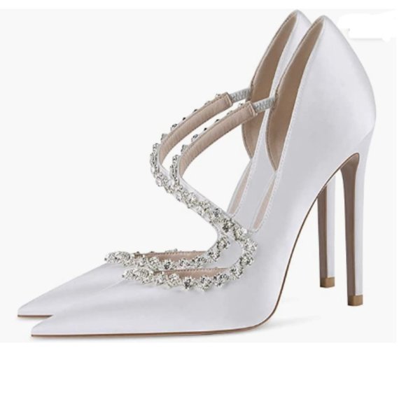 FSJ Shoes - FSJ White Rhinestone Cross Strap Dress High Heel Pointed Toe Sandals